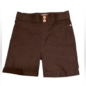 EUC Ashley Blue Black Bermuda Shorts‎ Size L Stretch Faux Pockets Stitching #567